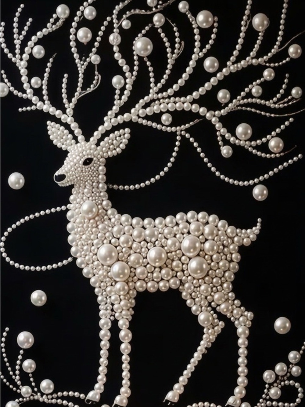 (197P) DIY Pearl Diamond Kit Pearl Embellished Deer Print - white on Black